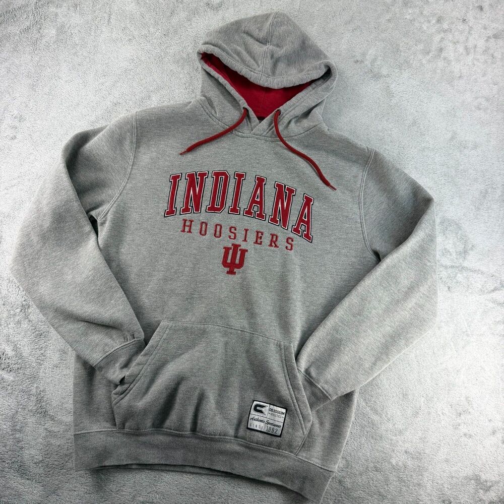 Indiana Hoosiers Hoodie Mens Medium M Colosseum Gray Red NCAA Pullover IU